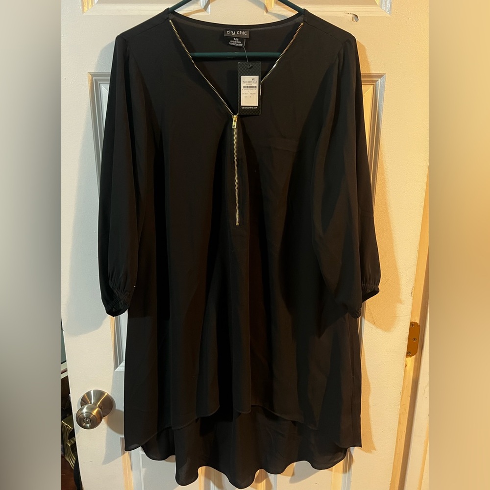 City Chic Black Zippered Blouse